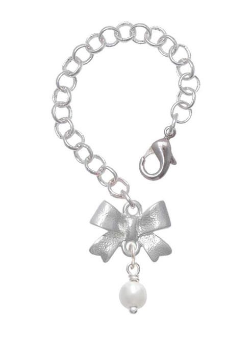 Silver Plated 6mm Glass Imitation Pearl Bead Drop - Bow Charm Accessory for Tumblers and Thermal Cups