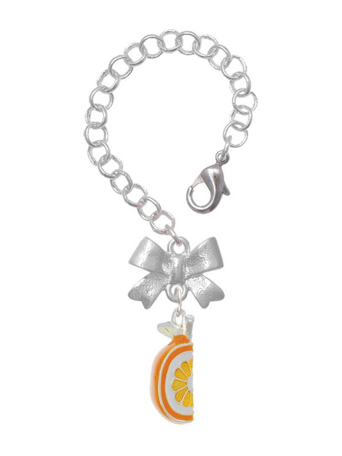 Silver Plated 3-D Enamel Orange Slice - Bow Charm Accessory for Tumblers and Thermal Cups