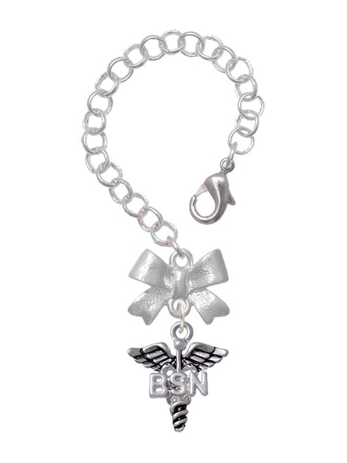 Silver Plated Nurse Caduceus - BSN - Bow Charm Accessory for Tumblers and Thermal Cups