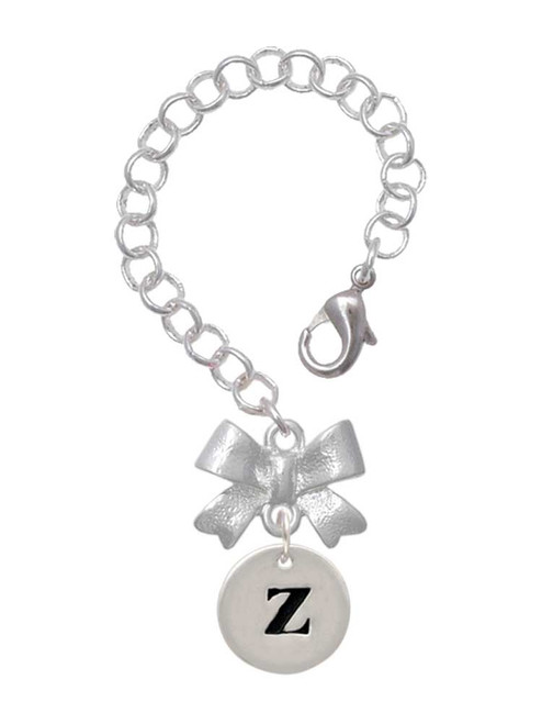 Silver Plated Disc Initial - z - Bow Charm Accessory for Tumblers and Thermal Cups