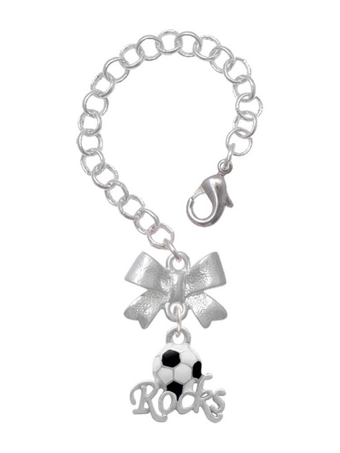 Silver Plated Enamel Soccer ball ''Rocks'' - Bow Charm Accessory for Tumblers and Thermal Cups