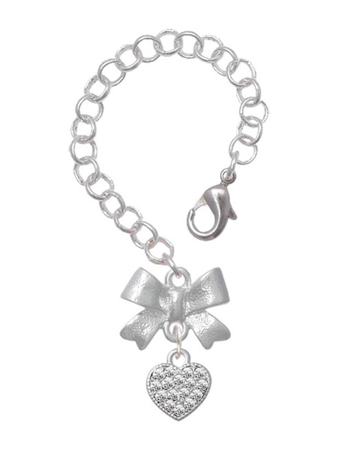 Silver Plated Clear Crystal Heart - Bow Charm Accessory for Tumblers and Thermal Cups