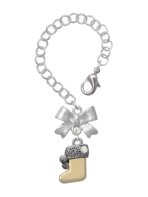 Two-tone 3-D Stocking with Clear Crystal - Bow Charm Accessory for Tumblers and Thermal Cups