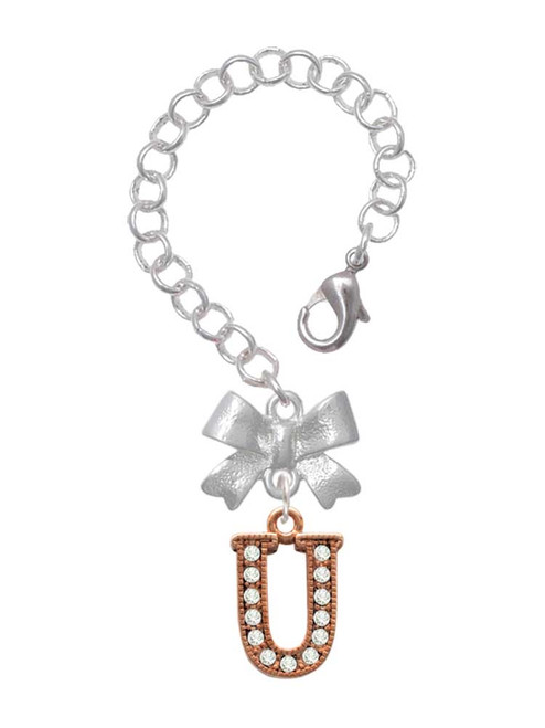 Rose Gold-tone Crystal Initial - U - Bow Charm Accessory for Tumblers and Thermal Cups