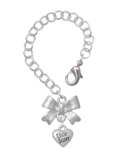 Silver Plated Mini 3-D ''Little Sister'' Heart - Bow Charm Accessory for Tumblers and Thermal Cups