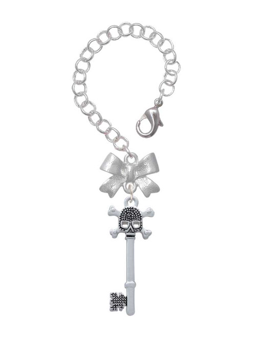 Silver Plated Antiqued Beaded Skull Key - Bow Charm Accessory for Tumblers and Thermal Cups