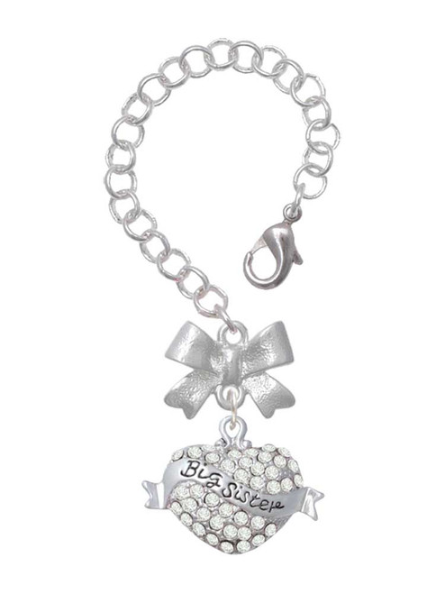 Silver Plated Big Sister Banner on Clear Crystal Heart - Bow Charm Accessory for Tumblers and Thermal Cups