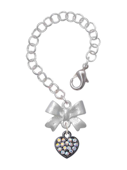 Black Nickeltone Clear AB Crystal Heart - Bow Charm Accessory for Tumblers and Thermal Cups