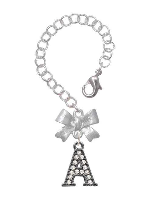Black Nickeltone Crystal Initial - A - Beaded Border - Bow Charm Accessory for Tumblers and Thermal Cups