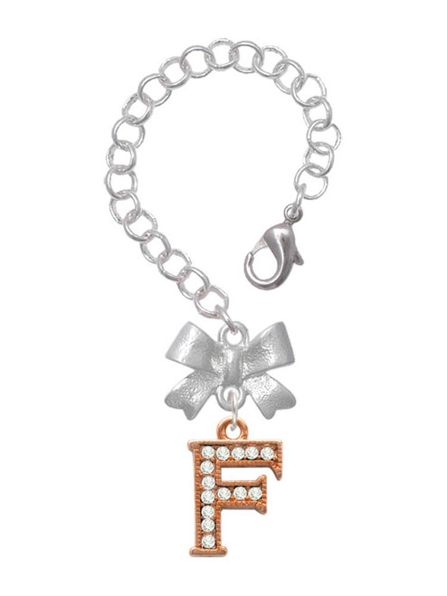 Rose Gold-tone Crystal Initial - F - Bow Charm Accessory for Tumblers and Thermal Cups