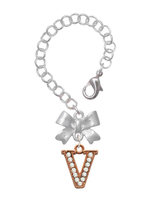 Rose Gold-tone Crystal Initial - V - Bow Charm Accessory for Tumblers and Thermal Cups