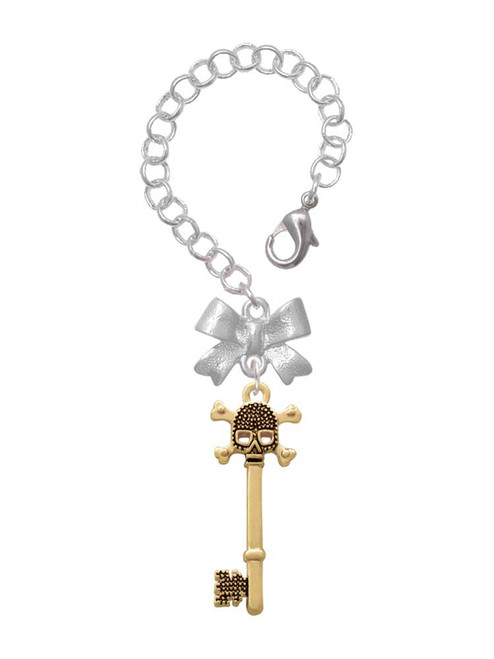 Gold-tone Antiqued Beaded Skull Key - Bow Charm Accessory for Tumblers and Thermal Cups