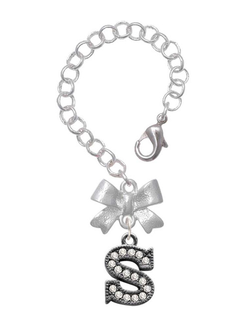 Black Nickeltone Crystal Initial - S - Beaded Border - Bow Charm Accessory for Tumblers and Thermal Cups