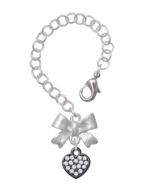Black Nickeltone Clear Crystal Heart - Bow Charm Accessory for Tumblers and Thermal Cups