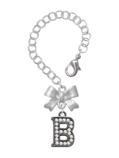 Black Nickeltone Crystal Initial - B - Beaded Border - Bow Charm Accessory for Tumblers and Thermal Cups