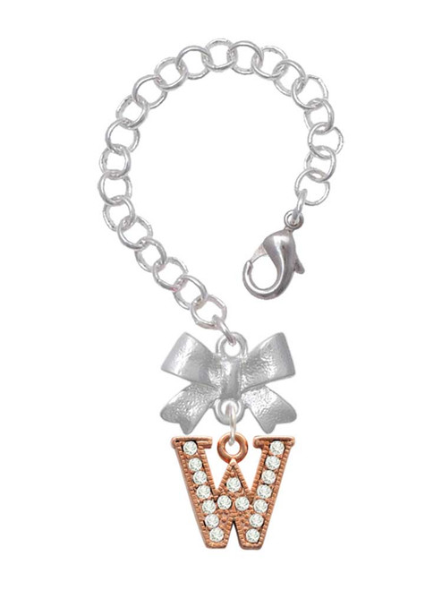 Rose Gold-tone Crystal Initial - W - Bow Charm Accessory for Tumblers and Thermal Cups