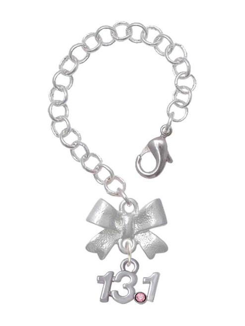 Silver Plated Half Marathon - 13.1 with Pink Crystal - Bow Charm Accessory for Tumblers and Thermal Cups