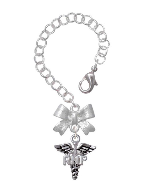 Silver Plated Nurse Caduceus - RNP - Bow Charm Accessory for Tumblers and Thermal Cups
