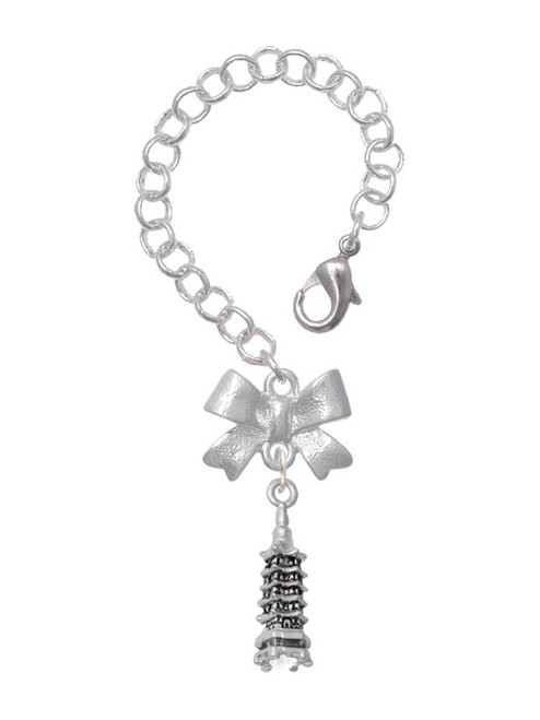 Silver Plated Pagoda with Clear Crystal - Bow Charm Accessory for Tumblers and Thermal Cups
