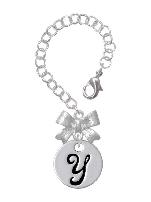 Silver Plated Large Script Letter Disc - Y - Bow Charm Accessory for Tumblers and Thermal Cups