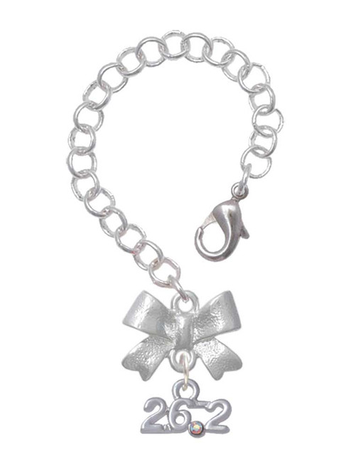 Silver Plated Marathon - 26.2 with Clear AB Crystal - Bow Charm Accessory for Tumblers and Thermal Cups