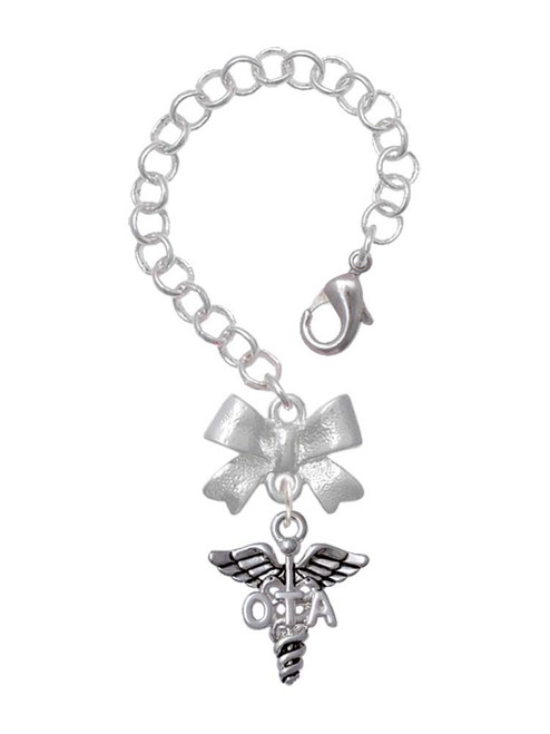 Silver Plated Therapist Caduceus - OTA - Bow Charm Accessory for Tumblers and Thermal Cups