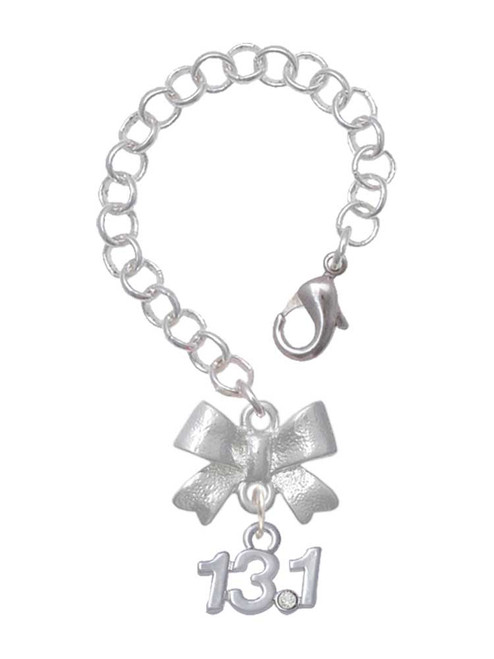 Silver Plated Half Marathon - 13.1 with Clear Crystal - Bow Charm Accessory for Tumblers and Thermal Cups