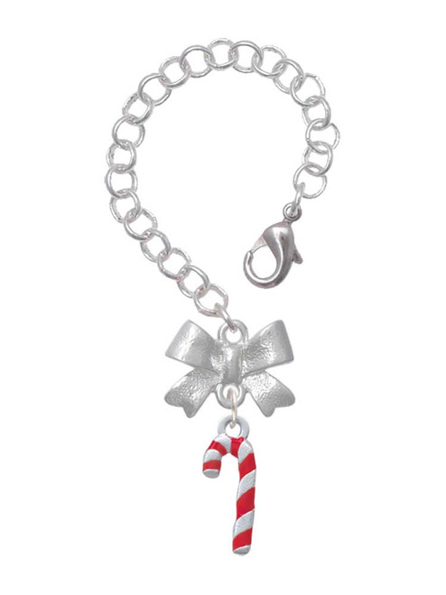 Silver Plated 3-D Red Enamel Candy Cane - Bow Charm Accessory for Tumblers and Thermal Cups