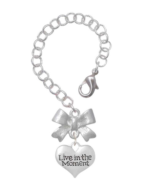 Silver Plated Live in the Moment Heart - Bow Charm Accessory for Tumblers and Thermal Cups