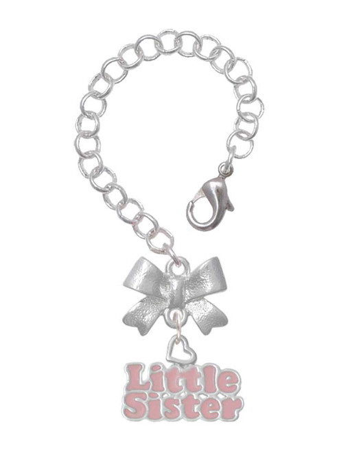 Silver Plated Pink ''Little Sister'' with Heart - Bow Charm Accessory for Tumblers and Thermal Cups