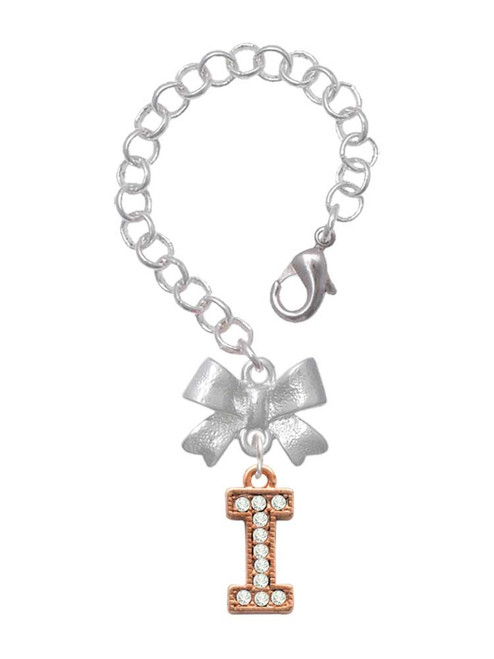 Rose Gold-tone Crystal Initial - I - Bow Charm Accessory for Tumblers and Thermal Cups