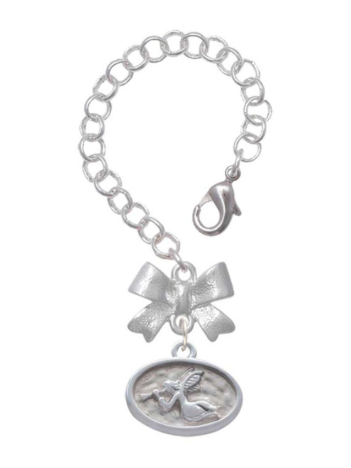 Silver Plated Trumpeter Angel - Oval Seal - Bow Charm Accessory for Tumblers and Thermal Cups