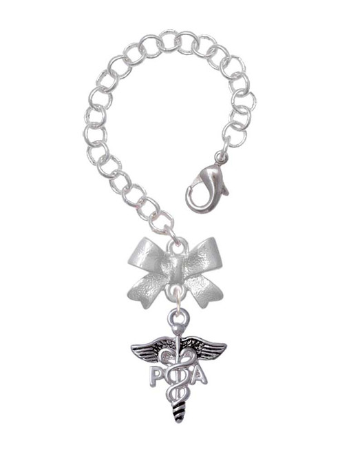 Silver Plated Physician Assistant Caduceus - PA - Bow Charm Accessory for Tumblers and Thermal Cups