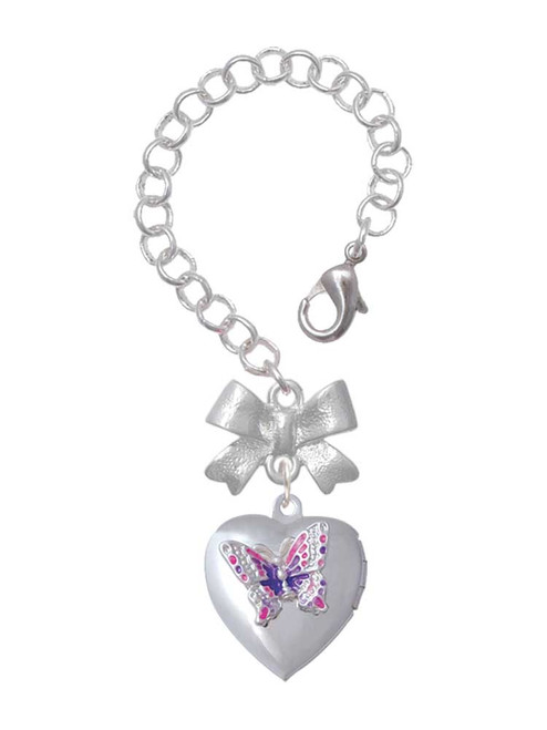 Silver Plated Pink & Purple Butterfly Locket - Bow Charm Accessory for Tumblers and Thermal Cups