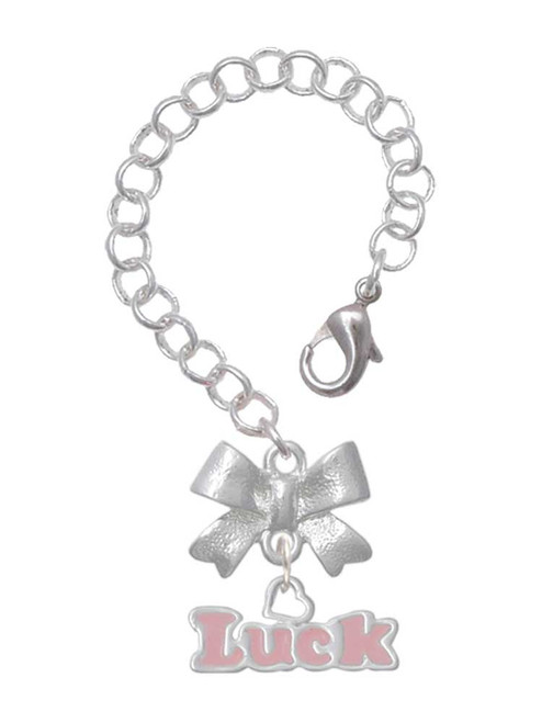 Silver Plated Pink ''Luck'' with Heart - Bow Charm Accessory for Tumblers and Thermal Cups