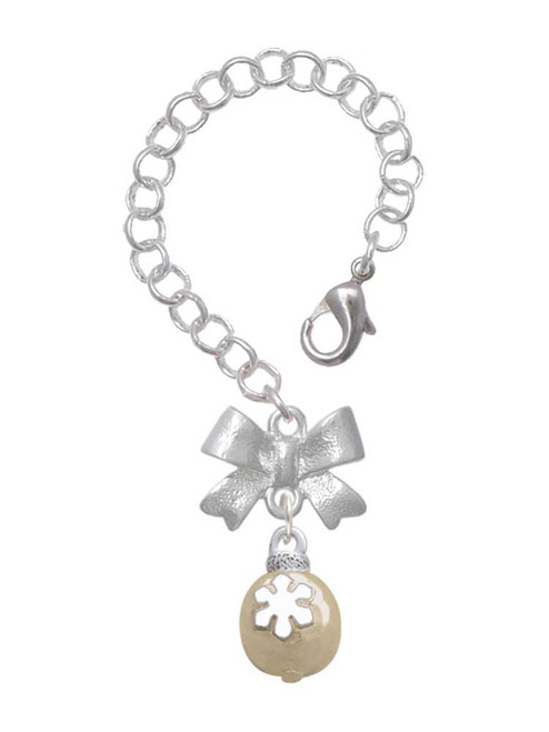 Gold-tone Ornament with White Snowflake - Bow Charm Accessory for Tumblers and Thermal Cups