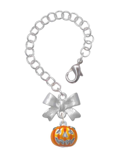 Silver Plated Small Orange Jack O'Lantern with Stem - Bow Charm Accessory for Tumblers and Thermal Cups