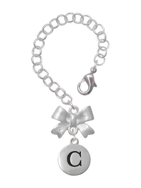 Silver Plated Capital Letter - C - Pebble Disc - Bow Charm Accessory for Tumblers and Thermal Cups