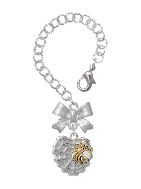 Two-tone Spider Web Heart with Crystal Spider - Bow Charm Accessory for Tumblers and Thermal Cups