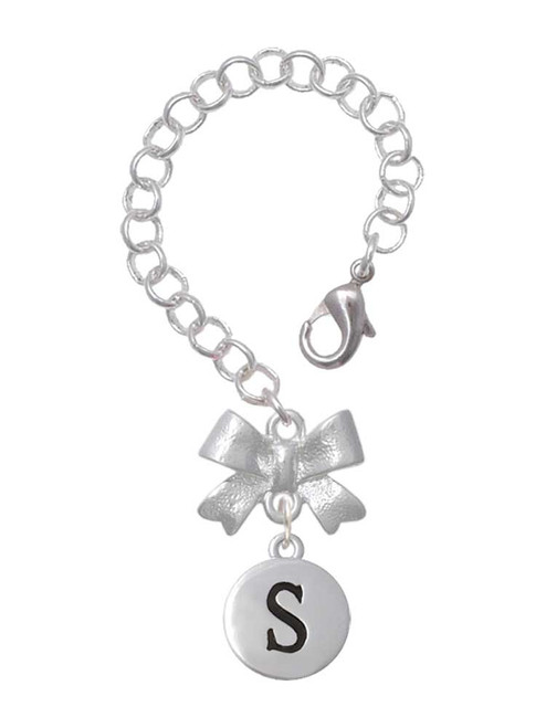 Silver Plated Capital Letter - S - Pebble Disc - Bow Charm Accessory for Tumblers and Thermal Cups