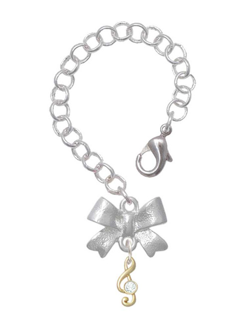 Gold-tone Mini Clef with Crystal - Bow Charm Accessory for Tumblers and Thermal Cups