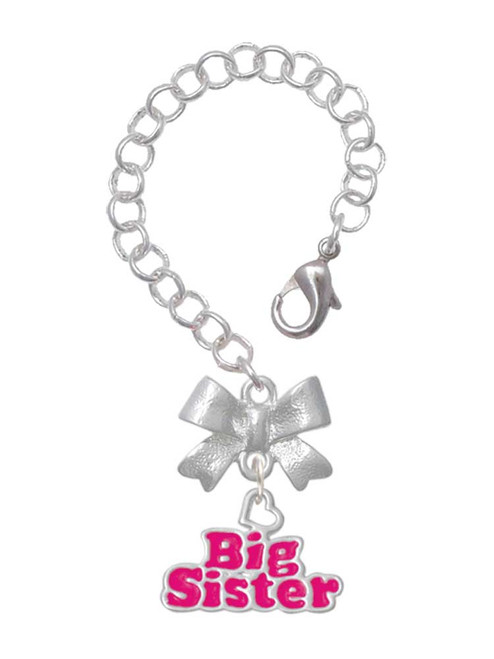 Silver Plated Hot Pink ''Big Sister'' with Heart - Bow Charm Accessory for Tumblers and Thermal Cups