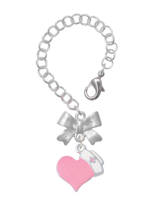 Silver Plated Pink Heart with Nurse Hat - Bow Charm Accessory for Tumblers and Thermal Cups