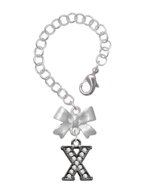 Black Nickeltone Crystal Initial - X - Beaded Border - Bow Charm Accessory for Tumblers and Thermal Cups