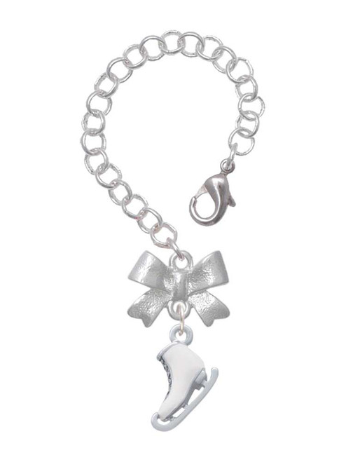 Silver Plated 3-D White Ice Skate - Bow Charm Accessory for Tumblers and Thermal Cups