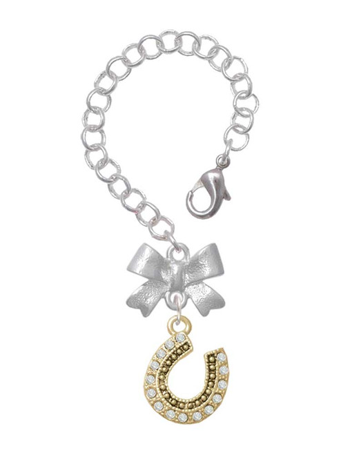 Gold-tone Beaded Clear Crystal Horseshoe with Good Luck - Bow Charm Accessory for Tumblers and Thermal Cups