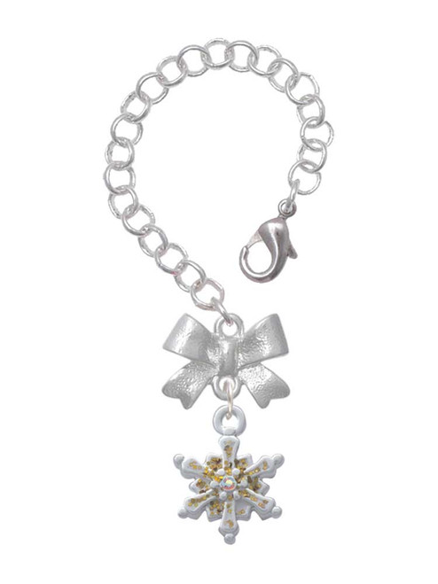 Silver Plated White Snowflake with Glitter and Clear AB Crystal - Bow Charm Accessory for Tumblers and Thermal Cups