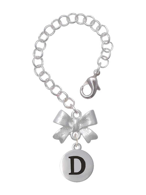 Silver Plated Capital Letter - D - Pebble Disc - Bow Charm Accessory for Tumblers and Thermal Cups