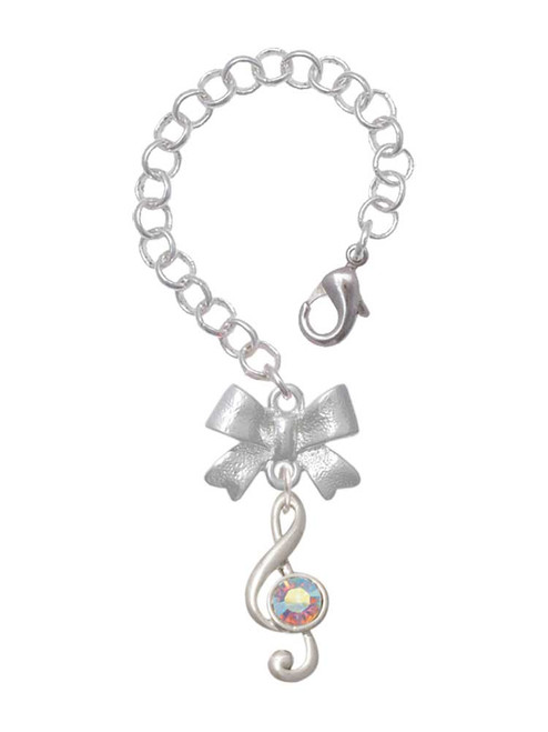 Silver Plated Medium Clef with AB Crystal - Bow Charm Accessory for Tumblers and Thermal Cups