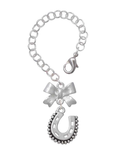 Silver Plated Beaded Horseshoe - Bow Charm Accessory for Tumblers and Thermal Cups